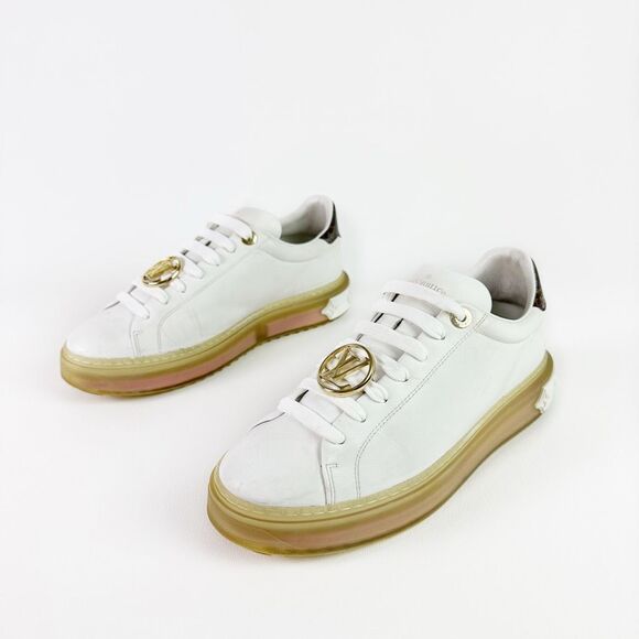 LOUIS VUITTON White Pink Time Out Sneakers Size 39 Lace Up LV Logo Low Top - Picture 16 of 16
